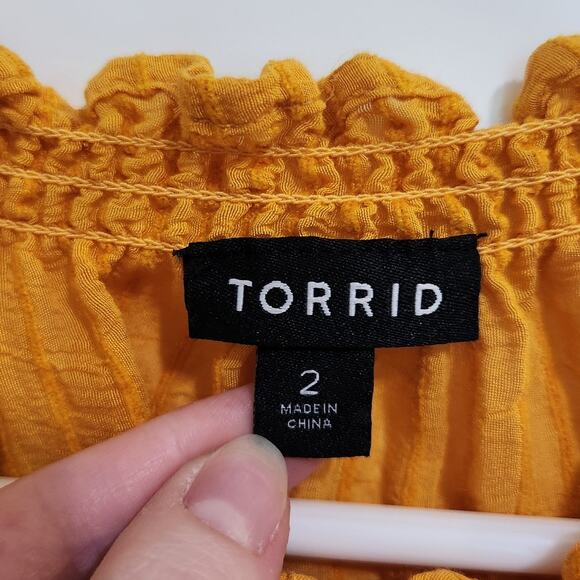 Torrid Long Sleeve Stripe Gauze Lace-Up Peasant Blouse Casual Top Yellow Size 2X - Picture 10 of 12